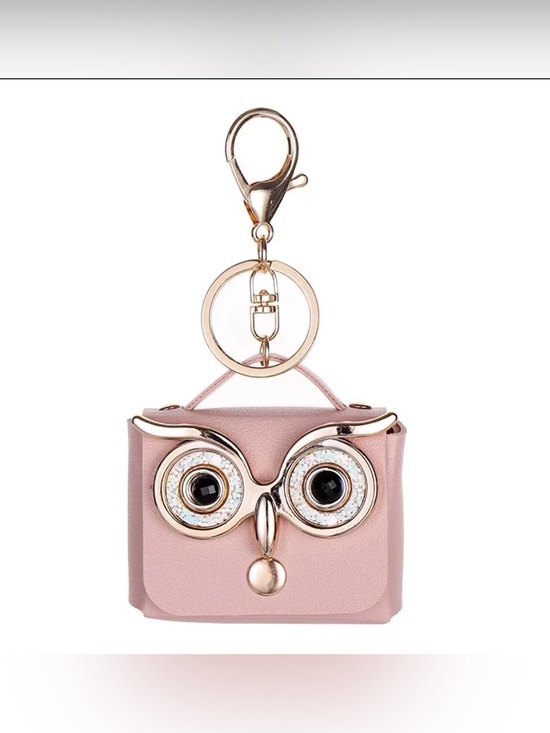 Accessories - Owl Charm Mini Bag Keychain - Pink with Gold Accents Faux Leather NIP